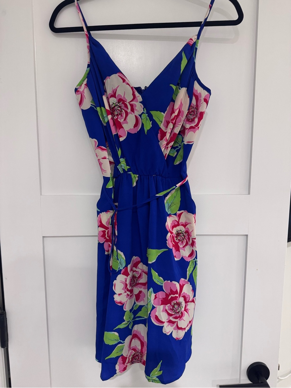 Yumi Kim Royal Blue Floral Midi Dress with Pink Blooms